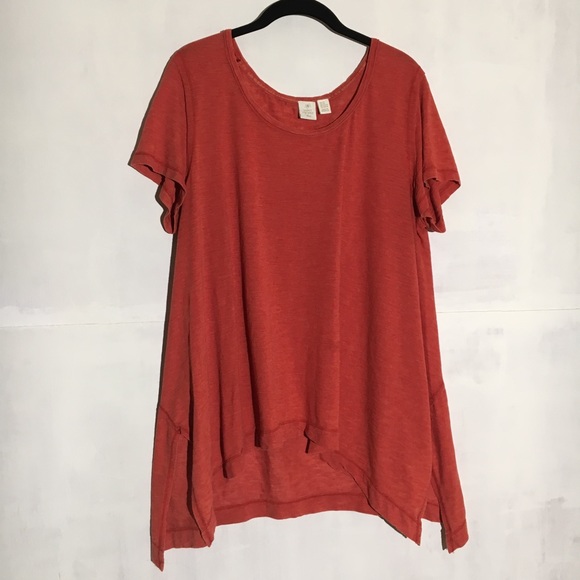 Saint Tropez West Tops - LAST CHANCE!! Coral orange slub tunic tee - 2x